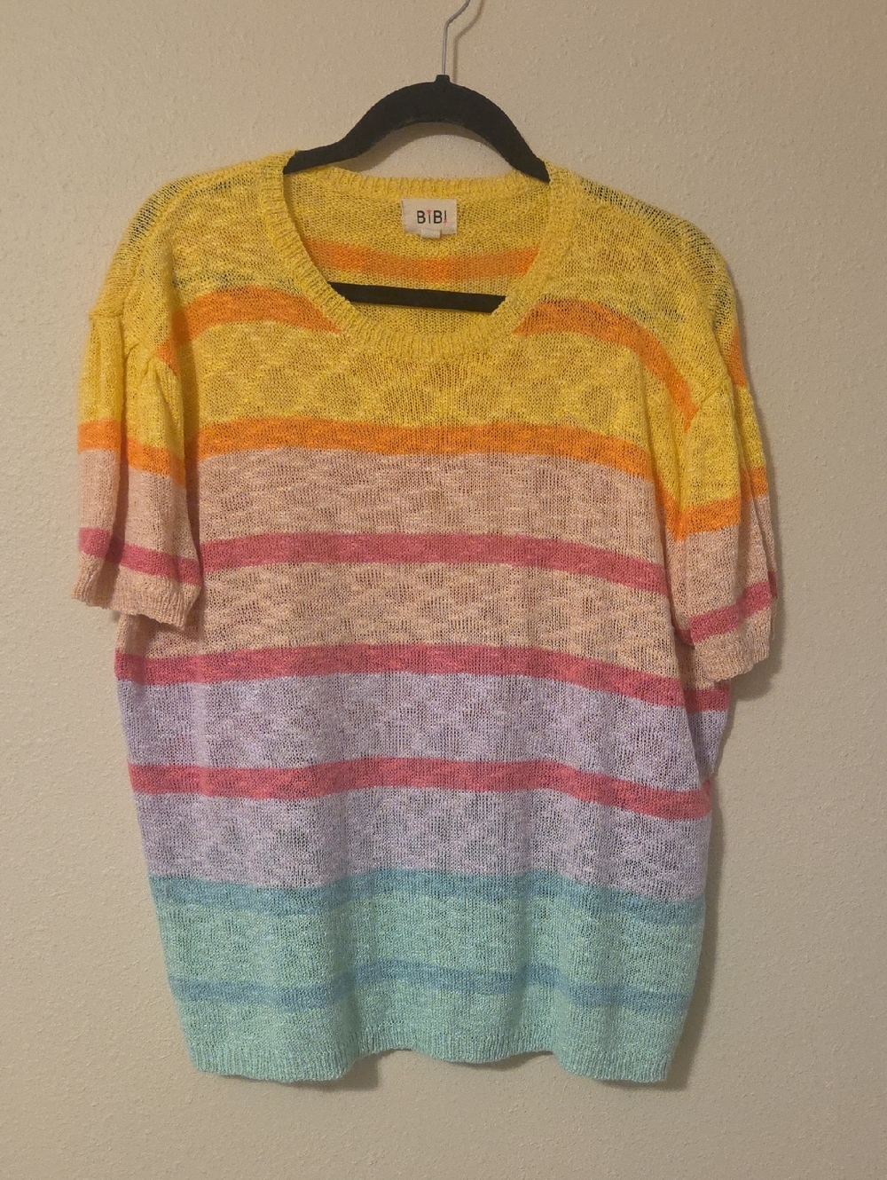 BiBi Multicolor Striped Crewneck Sweater - Yellow, Pink, Aqua, Orange